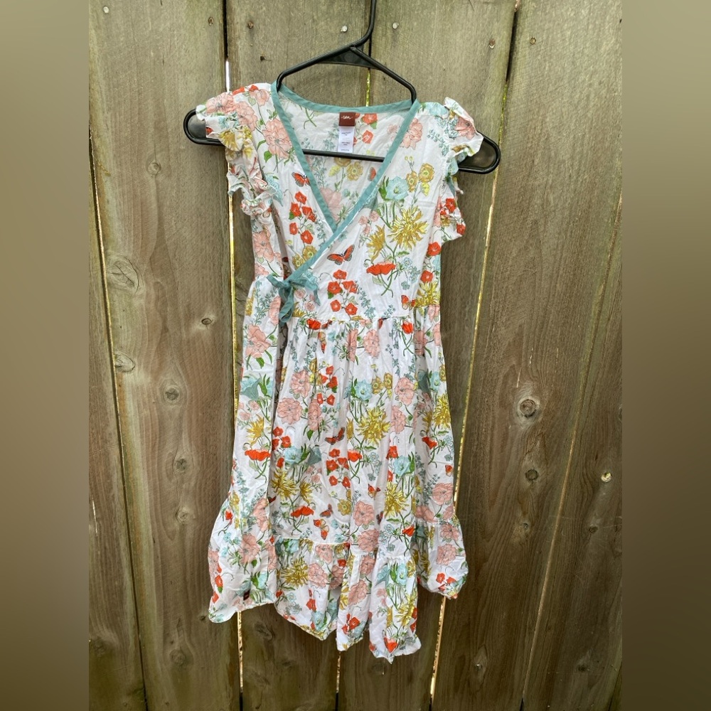 Girls Tea Collection Butterfly Floral Wrap Cotton Dress Size 10